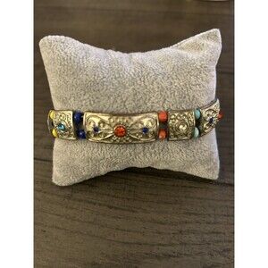 Vintage Gold Tone Stretch Bracelet with Multicolor Beads